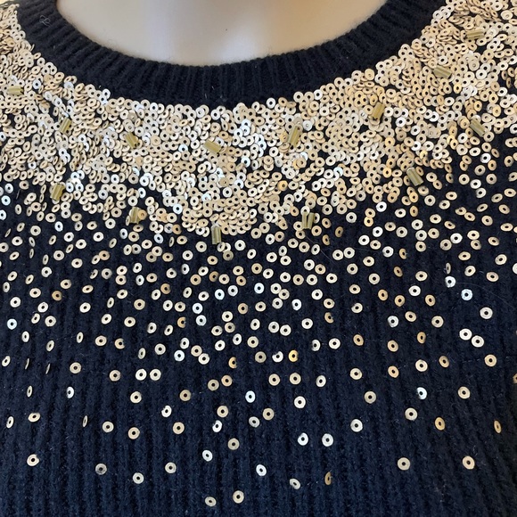 Guess, Black Sequined Sweater W/ Lace bottom Sz 10 - Picture 5 of 9